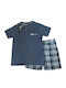 Ogham Summer Checked Men's Pyjama Shirt Sky Blue