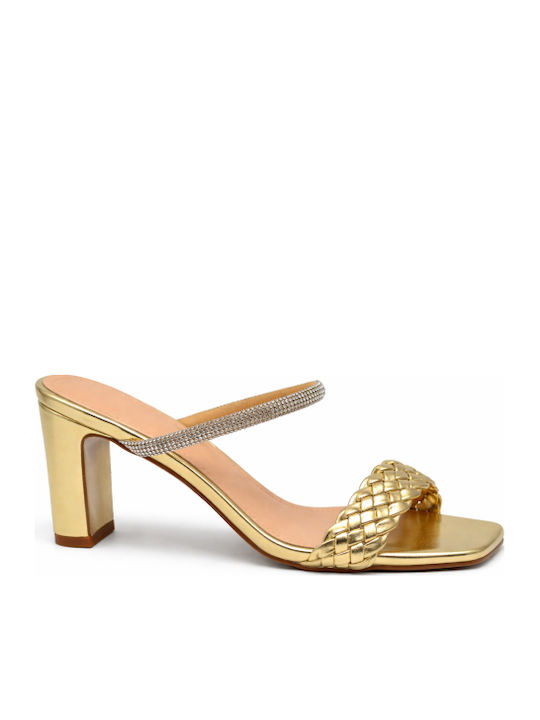 Mules With Chunky High Heel In Gold Colour SP-HC624-26ML-Gold
