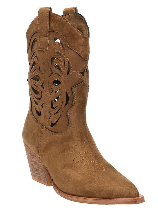Corina Ghete Dama Suede Cowboy cu Toc Mediu Tabac