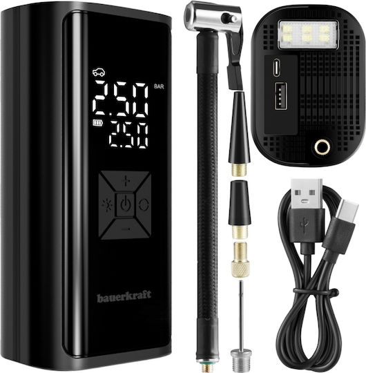 Συμπιεστής Ελαστικά Powerbank 6000mah Φακός Led H-652 Τρόμπα Αέρος Χεριού