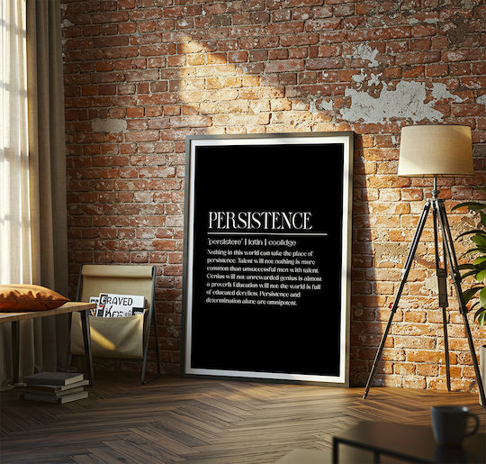 Quote Poster Persistence Calvin Coolidge Pq160 30cm X 40cm Κορνίζα Καφέ Ξύλου