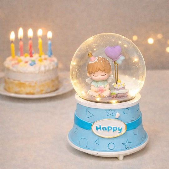Glob Muzical Luminos Înger Tort Albastru Pastel Decor În Cutie Cadou Elegantă