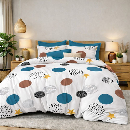Pucioasa Σετ Παπλωματοθήκη 200x220cm Διπλή με 4 Μαξιλαροθήκες & 1 Σεντόνι Colorful Dots
