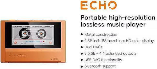 Fiio Snowsky Echo Оранжев – Преносим Hi-res Lossless Музикален Плейър Двоен Cs43198 Dac 3.5mm и 4.4mm Балансиран Изход Bluetooth 5.3 Dsd256