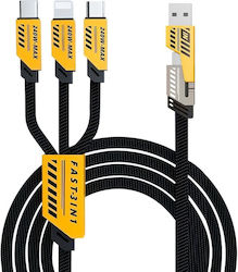 3-in-1 Data Cable 1m Usb-c Micro-usb Lightning Fast Charging 3.1a 2 M