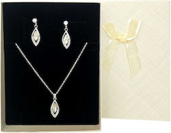 Velve Women's Jewelry Set Feeling Drop Stainless Steel Necklace Earrings Teardrop Pendant Crystals In Gift Box