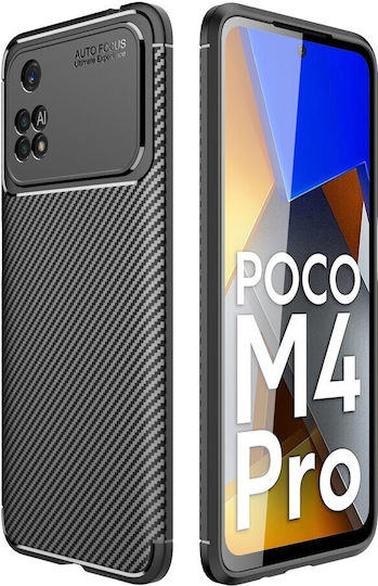 Forcell 4g Carbon Fiber Texture Back Cover Σιλικόνης / Tempered Glass Μαύρο (Poco M4 Pro)