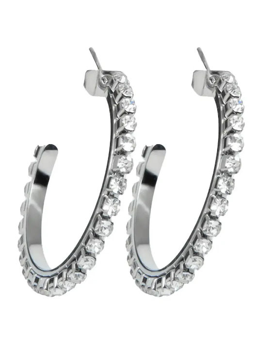 Women's Earrings Medium Hoops 3x3 Centimeters Stainless Steel Zircon Silverline 0130550501 Stainless Steel 0130550501