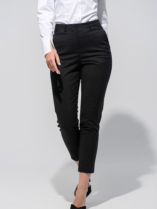 Maxina Pantaloni Dama Înaltă Talie Din Țesătură Linie Tapered Negru