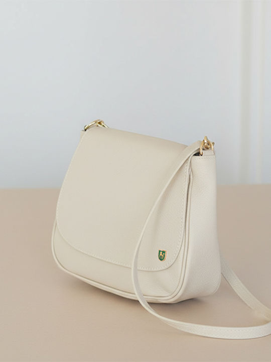 Damentasche Aus Leder Flap Tasche in Creme