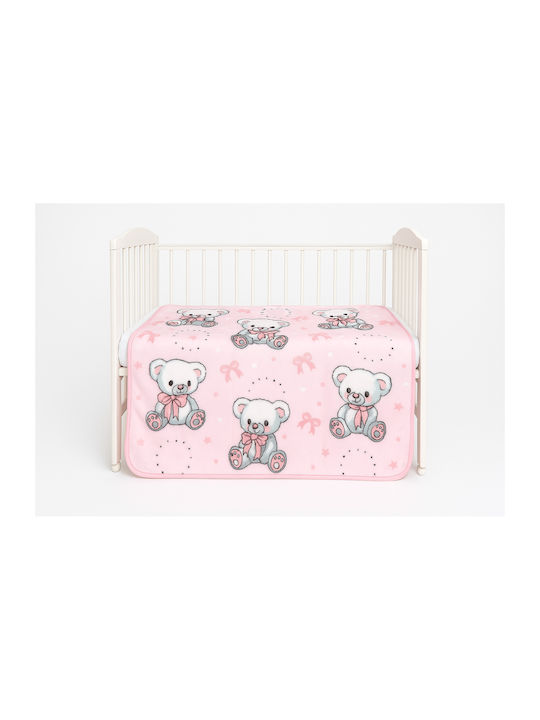 Cot Velvet Pink Bear Blanket with Animal 110x150cm