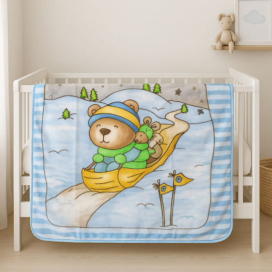 Baby Blanket Cot Bear Snow with Animals 110x150cm