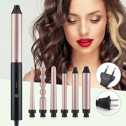 Hair Curling Set 6 Interchangeable Heads Ceramic Coating Adjustable Temperature Fast Heating Automatic Shut-off Black Hair Curling Set 6 Interchangeable Heads Ceramic Coating Adjustable Temperature Fast Heating Automatic Shut-off Black