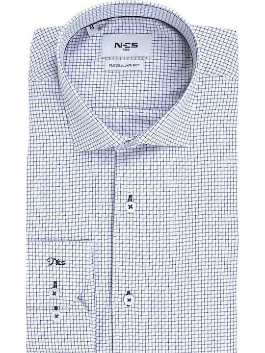 Long Sleeve Shirt in Regular Fit Checked White