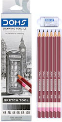 Set Doms Drawing Pencils Hb-2b-4b-6b-8b-10b & 1 Eraser 6 Pieces Metal Box Set Doms Drawing Pencils Hb-2b-4b-6b-8b-10b & 1 Eraser 6 Pieces Metal Box