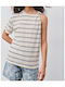 Women's Cotton Short Sleeve Striped Blouse Blue-navy