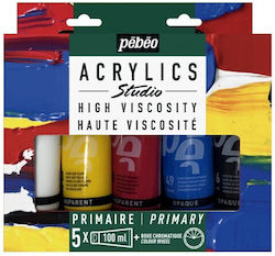 Σετ 5 Ακρυλικων Pebeo Studio Acrylics 100ml Χρωματικος Κυκλος