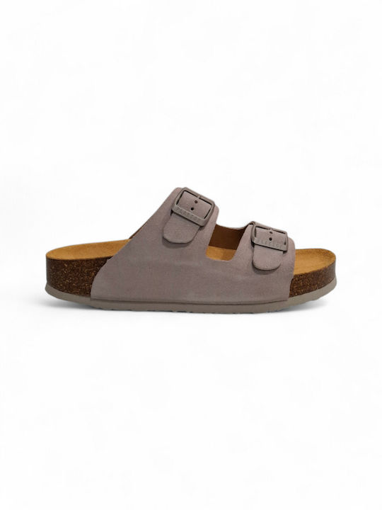 Plakton Leather Women's Flat Sandals Grey