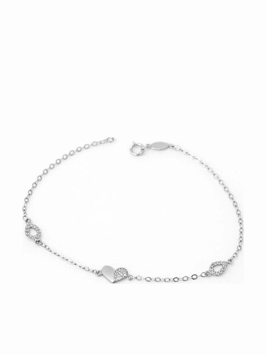 Kids Bracelet from 9K White Gold with Heart Baby Girl Stones