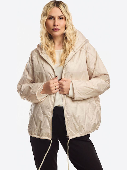 Kurze Damenjacke für Winter Beige