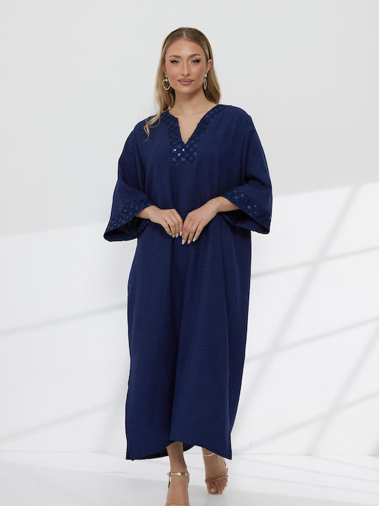Anna Aktsali Collection με Παγιέτες Φόρεμα Βραδινό Μπλε