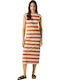 Summer Midi T-Shirt Denim Dress with Tearing Bronze-Beige