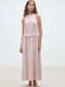 Sommer Maxi Satin Rosa Kleid