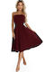 Καλοκαιρινό Midi Φόρεμα για Γάμο / Βάπτιση Strapless Burgundy