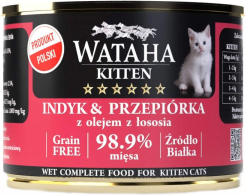 Wataha Hrana Pentru Pisici Junior Cats în Conservă cu Carne Prepeliță Curcan Legume Somon și Ficat 200gr