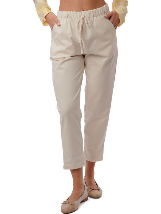 Beige Baumwoll-Set Damenhose