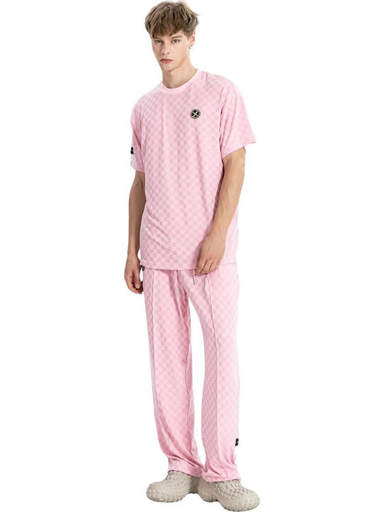 Mod Wave Movement Women's Fabric Trousers with Rubber Band Pink