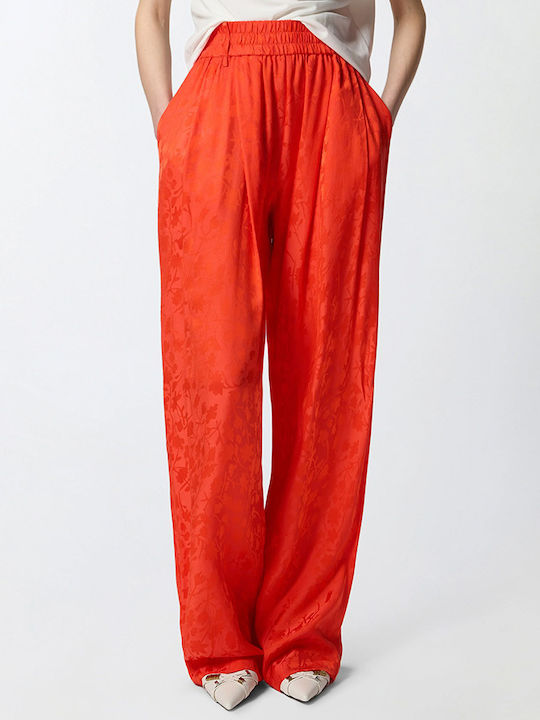 Women's High Rise Satin Trousers with Rubber Band Orange