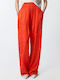 Women's High Rise Satin Trousers with Rubber Band Orange