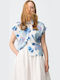 Short Sleeve Women's Shirt Blue Floral
