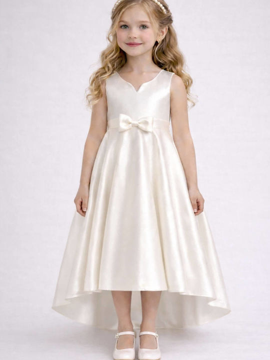 Girls Satin Dress Off White