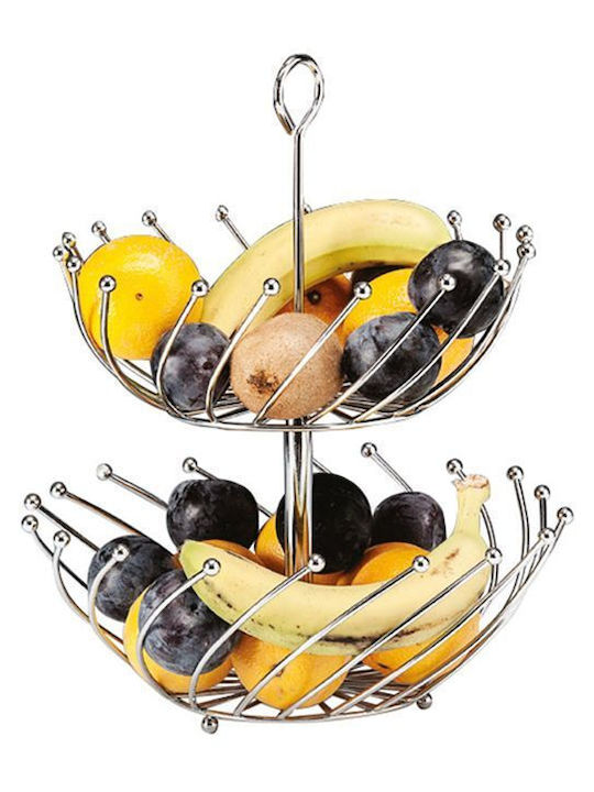 Raki Fructieră Metalică 2 Nivele Argintie 28x28x37cm
