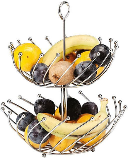 Raki Obstschale Metallisch 2 Niveaus Silber 28x28x37cm