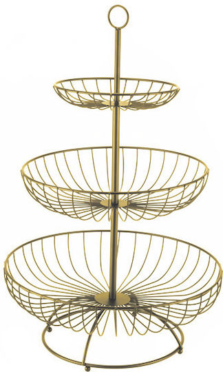 Raki Charm Metallic Fruit Bowl 3 Levels Gold 30x30x48cm