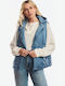 Long Women's Sleeveless Jacket for Winter Blue