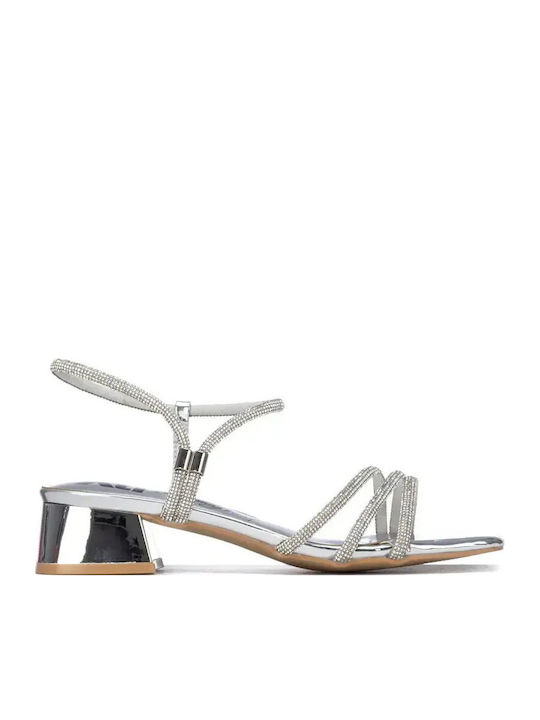 Damen Sandalen Aus Lackleder Mit Strass Silber
