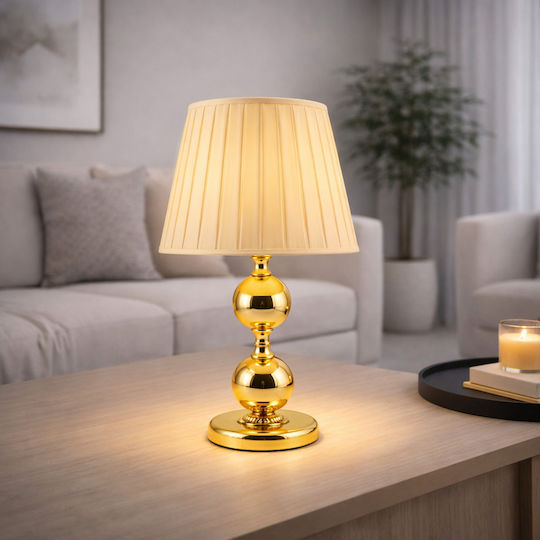 ForHome Metallisches Tischlampe für E27 Fassung mit Weißem Hut und Goldener Basis