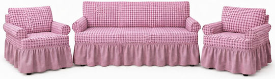 Σετ Ελαστικά Καλύμματα Σαλονιού Pink 3τμχ