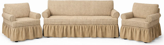 Σετ Ελαστικά Καλύμματα Σαλονιού Beige 3τμχ