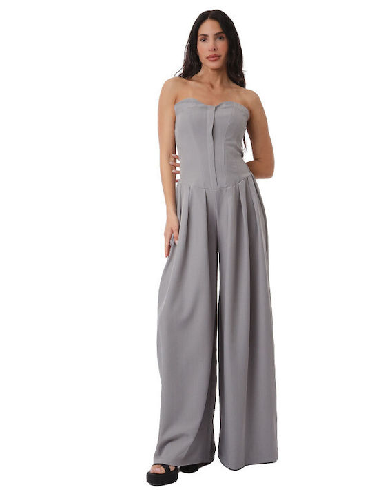 Women Strapless One-piece Jumpsuit Gray