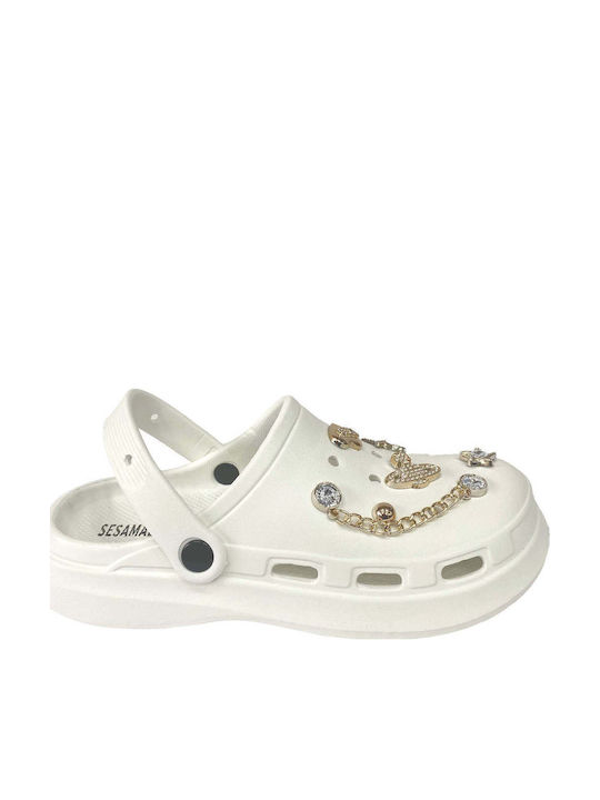 Ansin Damen Holzschuhe Weiß