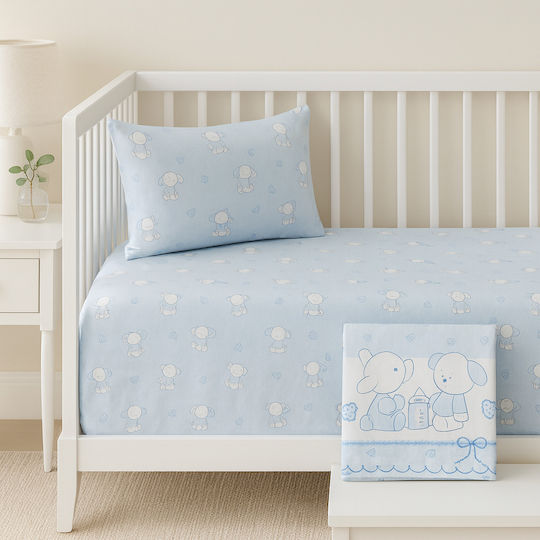 Set Baby Crib Flannel Fitted Sheets Blue 70x140cm 3 Pieces