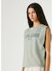 Summer Women's Cotton Sleeveless Blouse Bleach-Green
