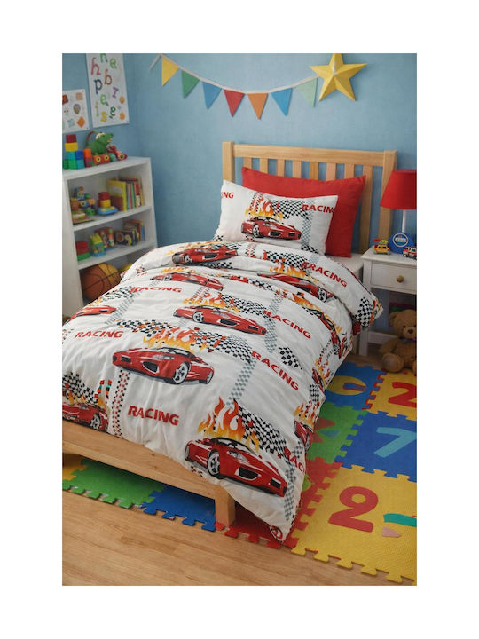 Kinderbettlaken Set aus Baumwolle und Polyester Rot Auto 160x240cm 3 Stück