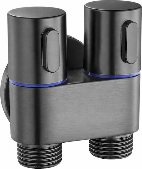 Double Corner Water Supply Switch 1/2″ Black Matte 2 Outlets Washing Machine Cistern – Height 6.6cm