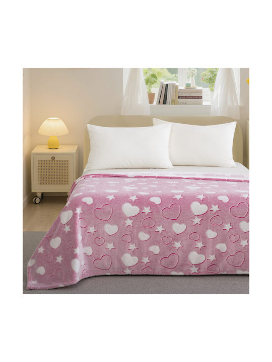 Κουβέρτα Fleece Hearts Φωσφορίζουσα Φωσφοριζέ 220x160εκ.